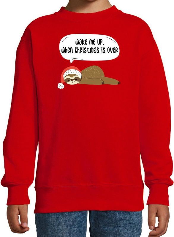 Bellatio Decorations - Kerstsweater - Rood - Wake me up when christmas is over - Voor Kinderen