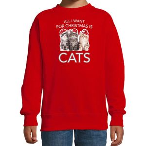 Bellatio Decorations - Kerstsweater - Rood - All I Want For Christmas Is Cats - Voor Kinderen