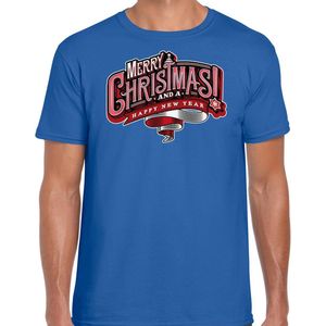 Merry Christmas Kerstshirt Kerst t-shirt blauw voor heren - Kerstkleding Christmas outfit