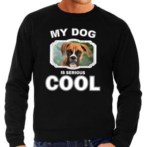 Boxer honden sweater / trui my dog is serious cool zwart voor heren - Sweaters
