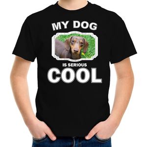 Teckel honden t-shirt my dog is serious cool zwart voor kinderen - T-shirts