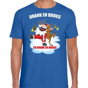 Fout Kerstshirt Kerst t-shirt Drank en drugs blauw voor heren - Kerstkleding Christmas outfit