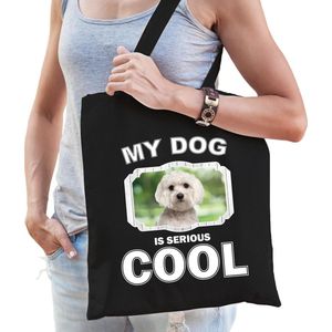 Dieren Maltezers tasje katoen volw + kind zwart - my dog is serious cool kado boodschappentas/ gymtas / sporttas - honden / hond