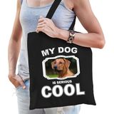 Dieren Pronkruggen tasje katoen volw + kind zwart - my dog is serious cool kado boodschappentas/ gymtas / sporttas - honden / hond