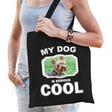 Dieren Yorkshire terriers tasje katoen volw + kind zwart - my dog is serious cool kado boodschappentas/ gymtas / sporttas - honden / hond