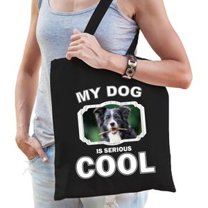 Dieren Border collies tasje katoen volw + kind zwart - my dog is serious cool kado boodschappentas/ gymtas / sporttas - honden / hond