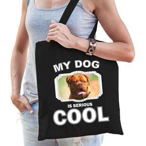 Dieren Franse mastiff tasje katoen volw + kind zwart - my dog is serious cool kado boodschappentas/ gymtas / sporttas - honden / hond