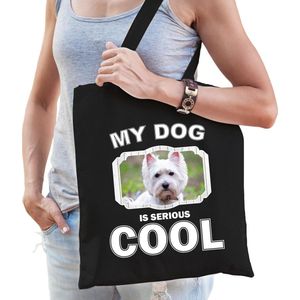 Dieren West terriers tasje katoen volw + kind zwart - my dog is serious cool kado boodschappentas/ gymtas / sporttas - honden / hond