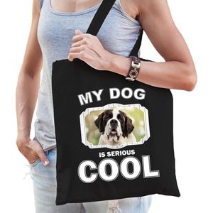 Dieren Sint bernards tasje katoen volw + kind zwart - my dog is serious cool kado boodschappentas/ gymtas / sporttas - honden / hond