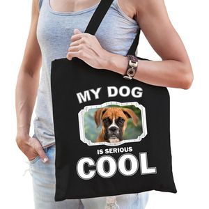 Katoenen tasje my dog is serious cool zwart - Boxer honden cadeau tas