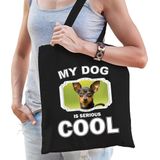 Dieren Dwergpinschers tasje katoen volw + kind zwart - my dog is serious cool kado boodschappentas/ gymtas / sporttas - honden / hond