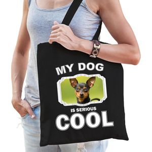 Dieren Dwergpinschers tasje katoen volw + kind zwart - my dog is serious cool kado boodschappentas/ gymtas / sporttas - honden / hond