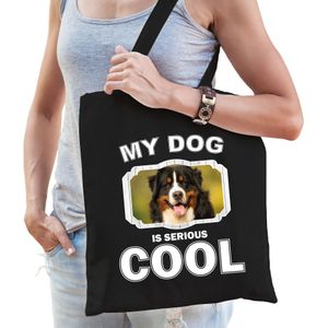 Dieren Berner sennens tasje katoen volw + kind zwart - my dog is serious cool kado boodschappentas/ gymtas / sporttas - honden / hond