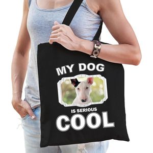 Bullterrier honden tasje zwart volwassenen en kinderen - my dog serious is cool kado boodschappentas