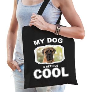 Dieren Mastiff tasje katoen volw + kind zwart - my dog is serious cool kado boodschappentas/ gymtas / sporttas - honden / hond