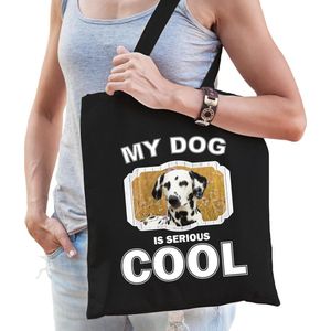 Dieren Dalmatiers tasje katoen volw + kind zwart - my dog is serious cool kado boodschappentas/ gymtas / sporttas - honden / hond