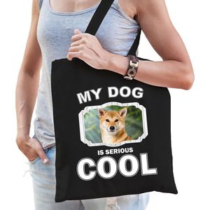 Dieren Shiba inu tasje katoen volw + kind zwart - my dog is serious cool kado boodschappentas/ gymtas / sporttas - honden / hond