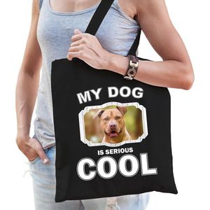 Dieren Staffordshire bull terriers tasje katoen volw + kind zwart - my dog is serious cool kado boodschappentas/ gymtas / sporttas - honden / hond
