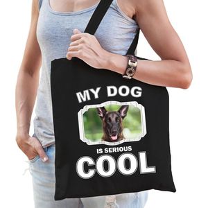 Dieren Mechelse herders tasje katoen volw + kind zwart - my dog is serious cool kado boodschappentas/ gymtas / sporttas - honden / hond