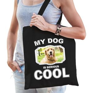 Dieren Golden retrievers tasje katoen volw + kind zwart - my dog is serious cool kado boodschappentas/ gymtas / sporttas - honden / hond