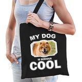 Dieren Chow chows tasje katoen volw + kind zwart - my dog is serious cool kado boodschappentas/ gymtas / sporttas - honden / hond