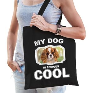 Dieren Cavalier king charles-spaniels tasje katoen volw + kind zwart - my dog is serious cool kado boodschappentas/ gymtas / sporttas - honden / hond