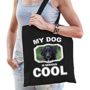 Dieren Friese stabijs tasje katoen volw + kind zwart - my dog is serious cool kado boodschappentas/ gymtas / sporttas - honden / hond