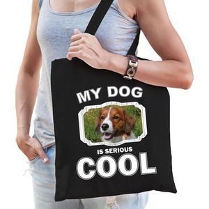 Kooiker honden tasje zwart volwassenen en kinderen - my dog serious is cool kado boodschappentasje