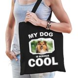 Dieren Shelties tasje katoen volw + kind zwart - my dog is serious cool kado boodschappentas/ gymtas / sporttas - honden / hond