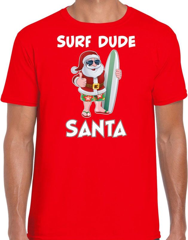 Surf dude Santa fun Kerstshirt Kerst t-shirt rood voor heren - Kerstkleding Christmas outfit