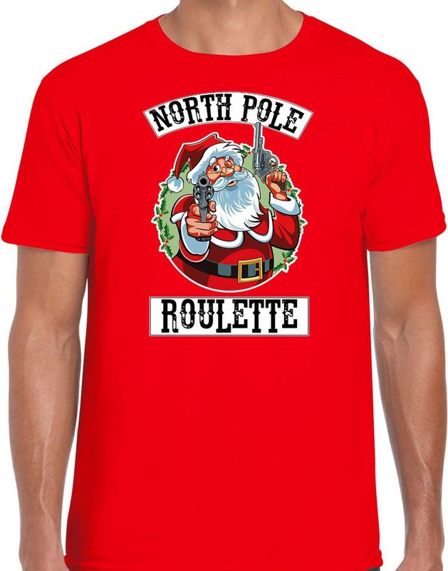 Fout Kerstshirt Kerst t-shirt Northpole roulette rood voor heren - Kerstkleding Christmas outfit
