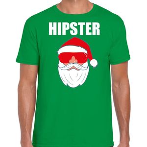 Kerst T-shirt - Groen - Katoen - Bedrukt met Hipster Santa