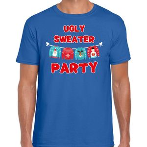 Ugly sweater party Kerstshirt Kerst t-shirt blauw voor heren - Kerstkleding Christmas outfit