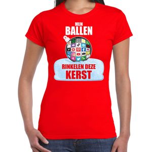 Rinkelende Kerstbal shirt / Kerst t-shirt Mijn ballen rinkelen deze Kerst rood voor dames - Kerstkleding / Christmas outfit XXL