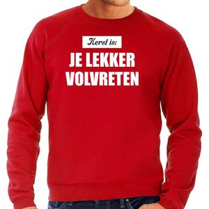 Bellatio Decorations - Kerst Sweater - Rood - Katoen - Tekst: KERST IS: JE LEKKER VOLVRETEN