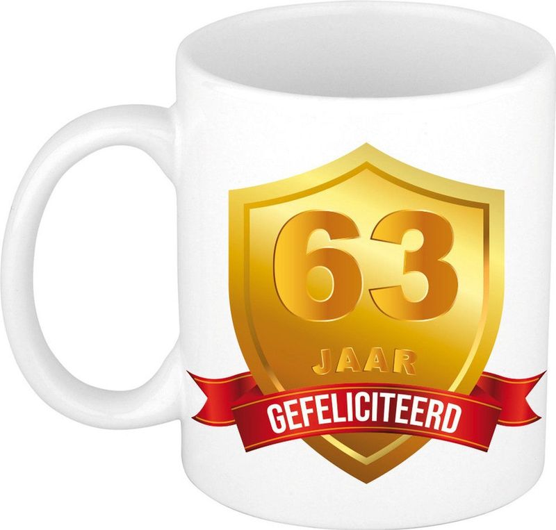 Gefeliciteerd 63 jaar jubileum/ verjaardag mok met gouden schild
