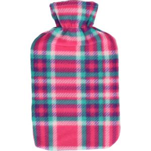 Water kruik met fleece hoes roze Schotse ruit print 1,7 liter - 35 x 18 cm - Warmwaterkruiken - Warmtekruik - Bedkruik