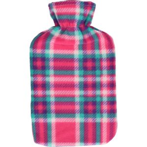 Water kruik met fleece hoes roze Schotse ruit print 1,7 liter - 35 x 18 cm - Warmwaterkruiken - Warmtekruik - Bedkruik