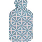 Water kruik met fleece hoes lichtblauwe/witte sterren print 1,7 liter - 35 x 18 cm - Warmwaterkruiken - Warmtekruik - Bedkruik