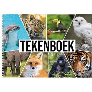 Bellatio Decorations Schetsboek - A4 - dierenprint - 50 vellen - tekenboek - schetsblok - wit papier