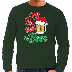 Bellatio Decorations - Ho Ho Hold My Beer - Kerstsweater - Groen - 50% Katoen / 50% Polyester
