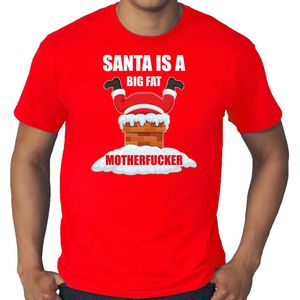 Bellatio Decorations - Fout Kerst T-shirt - Rood - Santa is a big fat motherfucker
