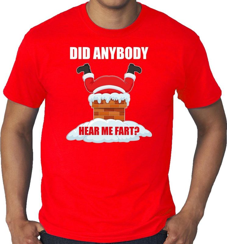 Grote Maten - Did Anybody Hear My Fart - Fun T-shirt - Rood - Heren - Kerstkleding