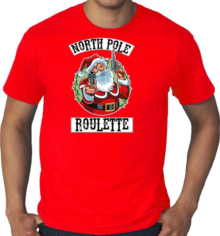Bellatio Decorations - Northpole Roulette - Kerst T-shirt - Rood - Katoen