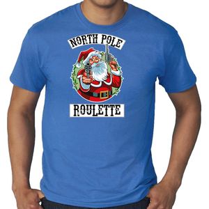 Kerstshirt - Blauw - Katoen - Noordpool Roulette Print