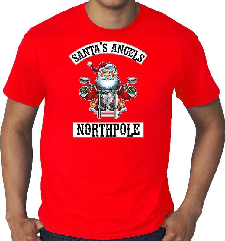 Bellatio Decorations - Santas Angels Northpole - Kerst T-shirt - Rood - Grote Maten