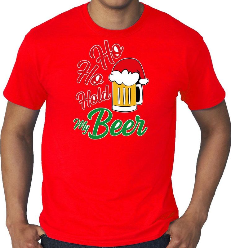 Bellatio Decorations - Kerstshirt - Rood - Ho ho hold my beer - XXXL