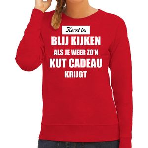 Bellatio Decorations - Kersttrui - Rood - Katoen - KERST IS: BLIJ KIJKEN ALS JE WEER ZO'N KUT CADEAU KRIJGT