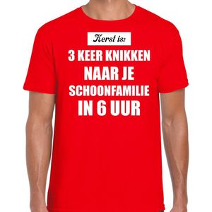 Bellatio Decorations - Kerstshirt - Rood - 100% Katoen - Kerst is 3 Keer Knikken Naar Schoonfamilie
