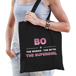 Naam cadeau tas Bo - the supergirl zwart voor dames - Feest Boodschappentassen